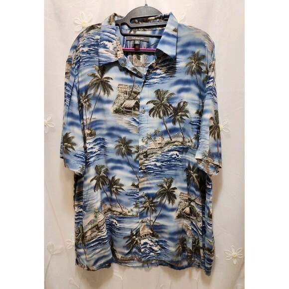CROFT & BARROW MENS XL BLUE PALM TREE SHIRT VTG VACATION TROPICAL BEACH PARADISE - Picture 1 of 15